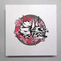 Affiche motif "Dinoflore" rose fluo