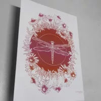 Affiche Libellule dégradé rose et orange